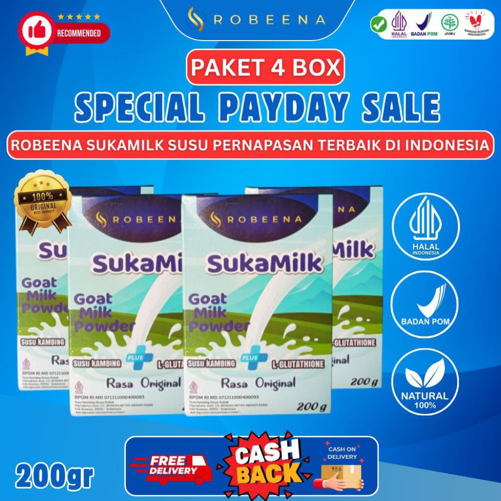 

Susu kambing etawa ROBEENA SUKAMILK untuk pernafasan dan paru-paru - 4 Box 200 gr