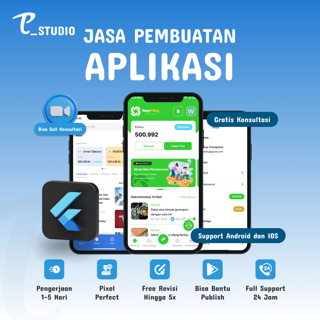 Jasa Pembuatan Aplikasi Android Custom - Flutter - Profesional - Gratis Konsultasi
