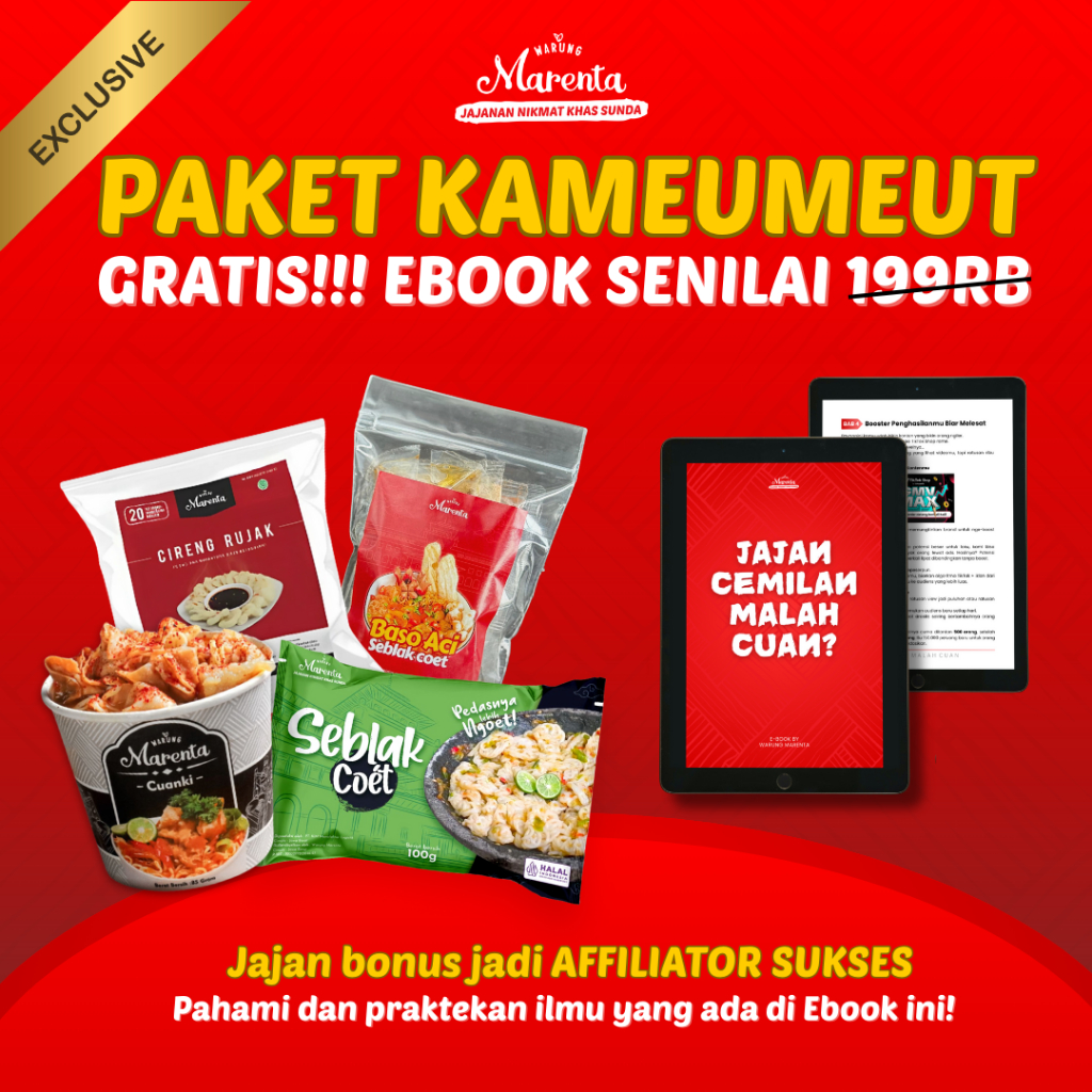 

[GRATIS E-BOOK AFFILIATOR] Paket Kameumeut Baso Aci Seblak Coet Cuanki Cireng Rujak Seblak Coet