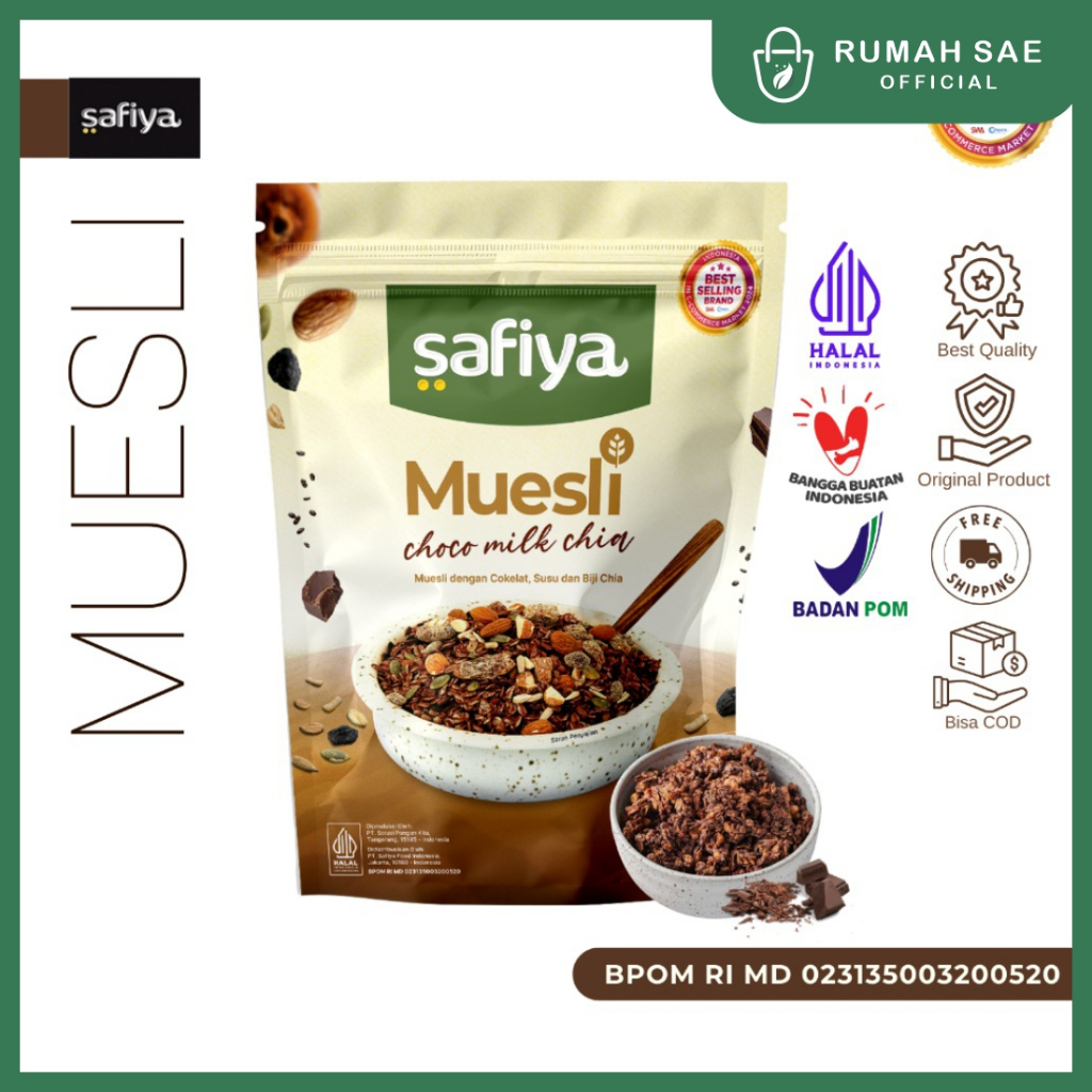 

Safiya Muesli Choco Milk 420 Gram With Chiaseed Sereal Oatmeal Diet Premium