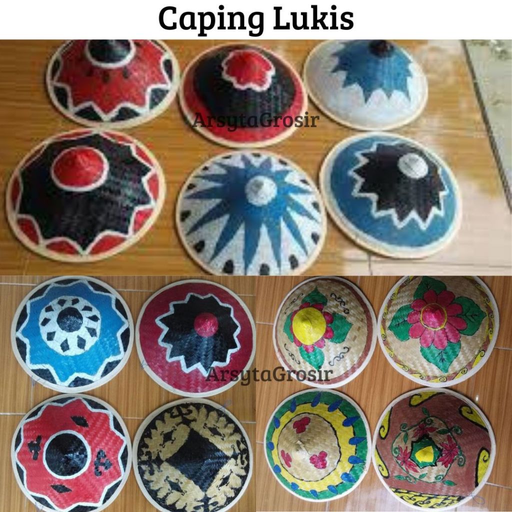 Topi Caping lukis dekorasi - Caping Bambu petani - topi caping lukis unik