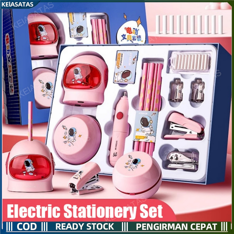 

technandaa - kelas atas electric stationery set 11-in-1 - rautan & penghapus elektrik untuk anak