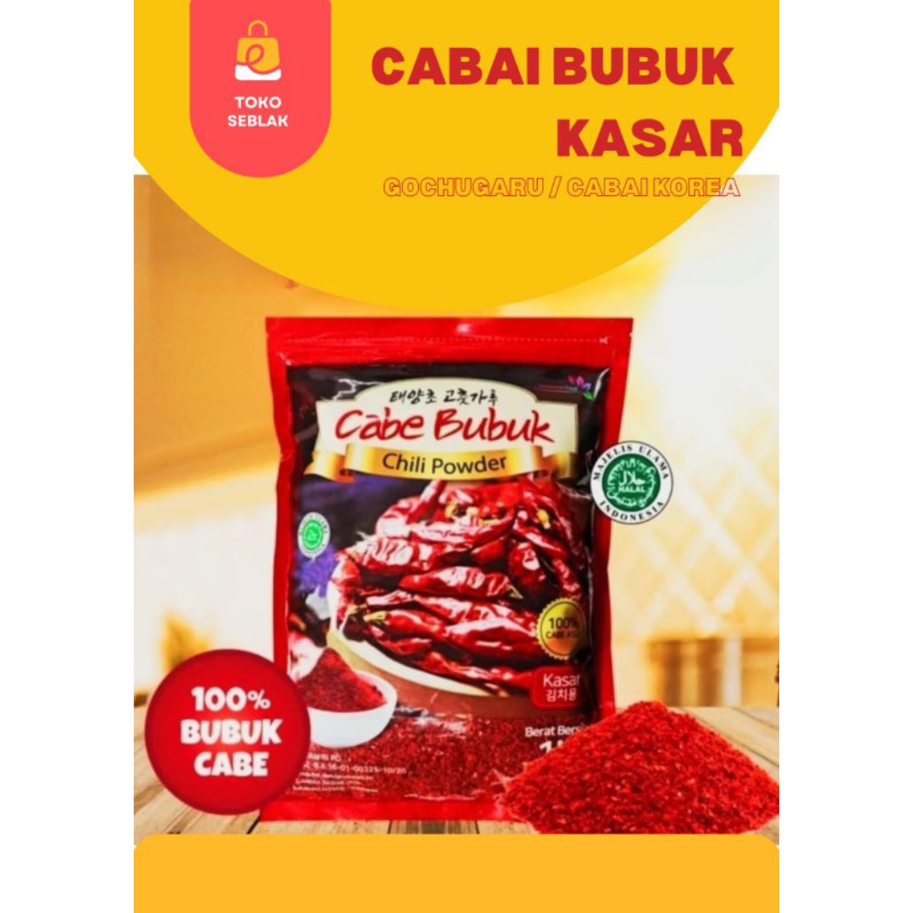 

Gochugaru-Cabe bubuk kasar 50Gr(KEMASAN REPACK)/cabe Korea/cabe kimchi Halal Bpom