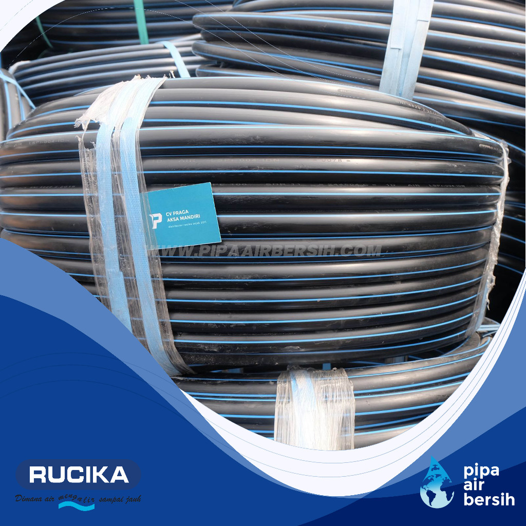 Pipa HDPE Rucika 3/4 inch PN 16 Panjang 100 meter / Rucika Black HDPE 25mm