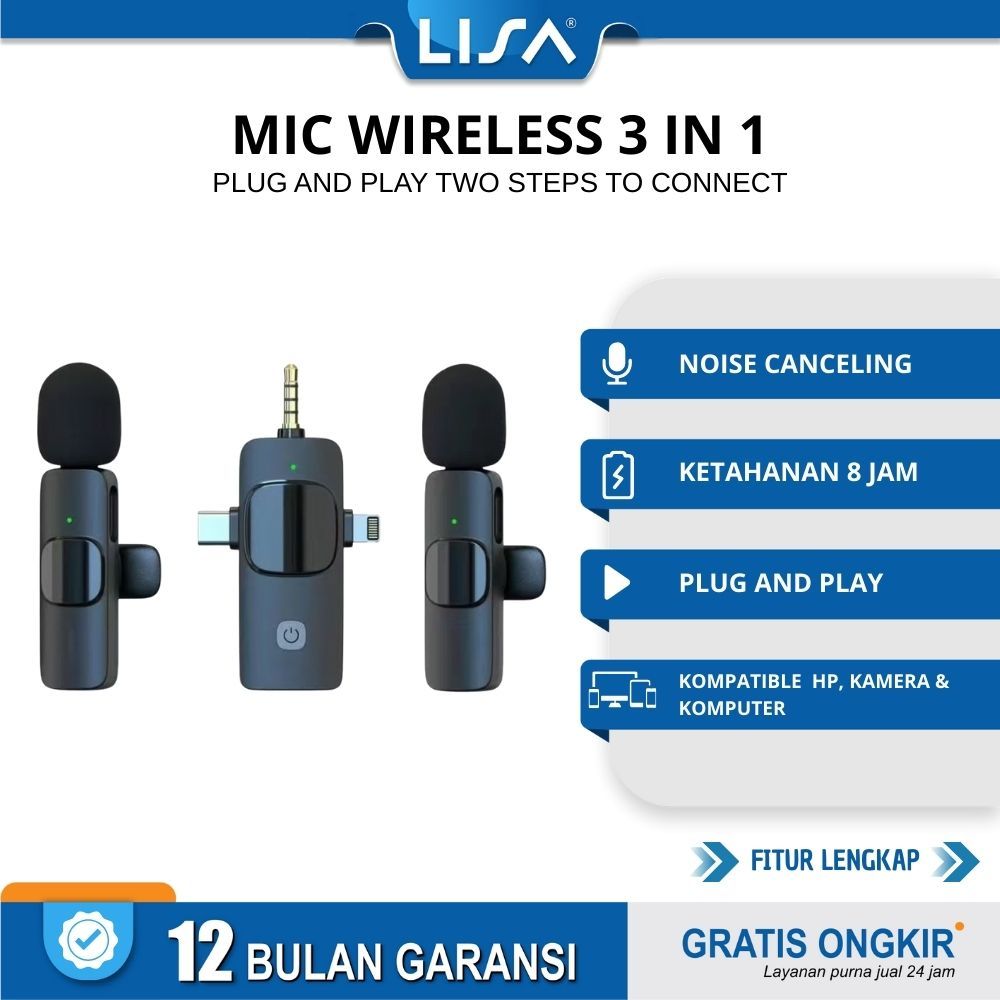 Mic 3 In 1 Wireless Clip On 2 Microphone Wireless Clip On Noise Reduction Mikrofon Konten