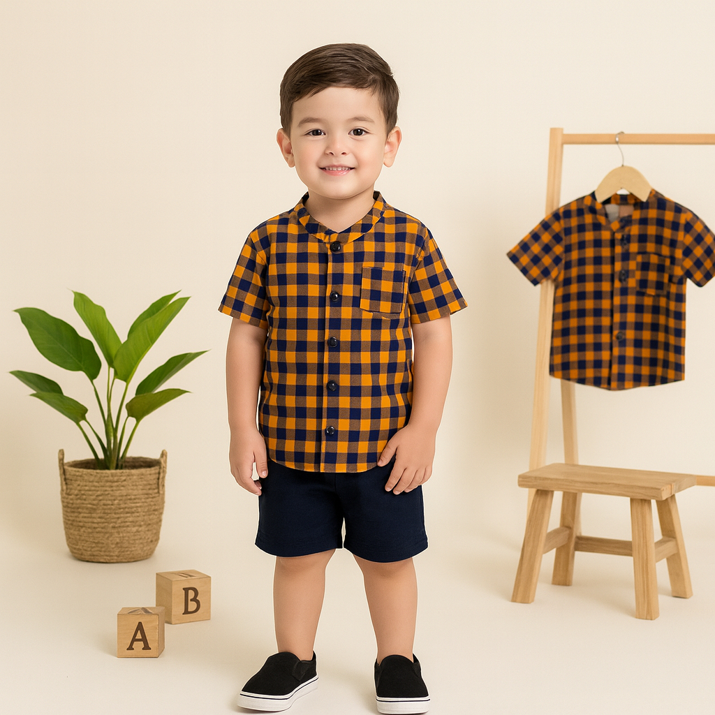 Setelan Anak Kemeja Maxwellpro / Joseullin Motif Lengan Pendek