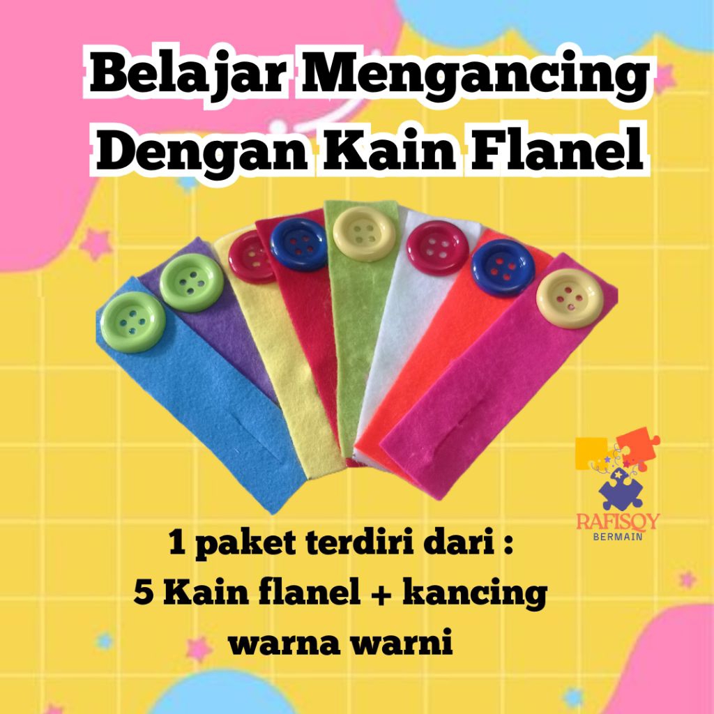 Mainan Edukasi Montessori Sensory Play Belajar Mengancing Rantai Flanel Dengan Kancing Warna-Warni