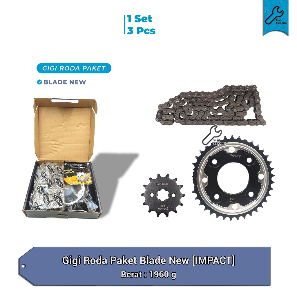 Gear Paket + Rantai / Gir Set Honda Blade New / Blade 110 / Blade OLD  [IMPACT]