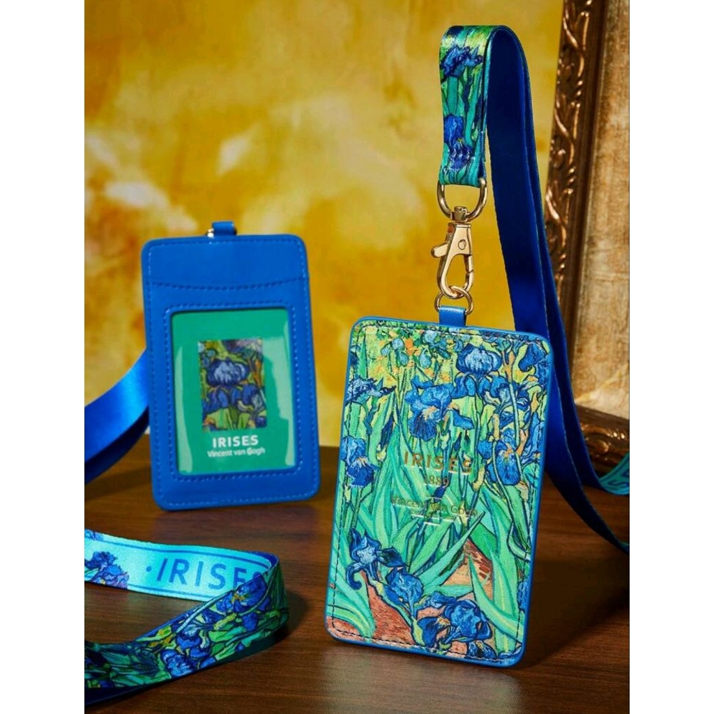 

SHEIN Touch of Art 1pc PU Leather Iris Flower Printed Card Holder Lanyard, Fits 1-2 Cards, With Transparent Window, Neck Strap, Suitable For Men, Women, Students, Vincent Van Gogh, Art, Elegant