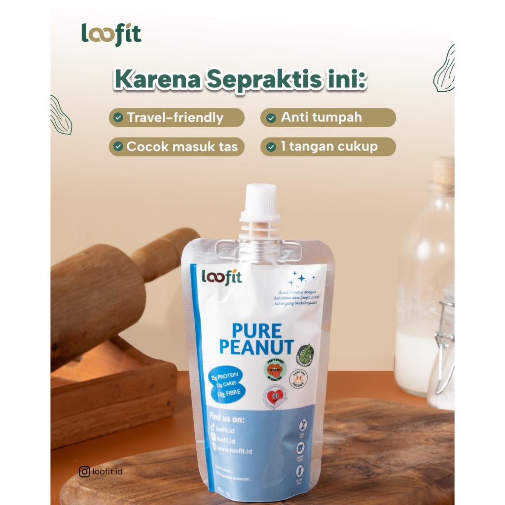 

Loofit Peanut Butter / Selai Kacang Pure Peanut Pouch 100g Tanpa Gula Tambahan Lembut & Organik