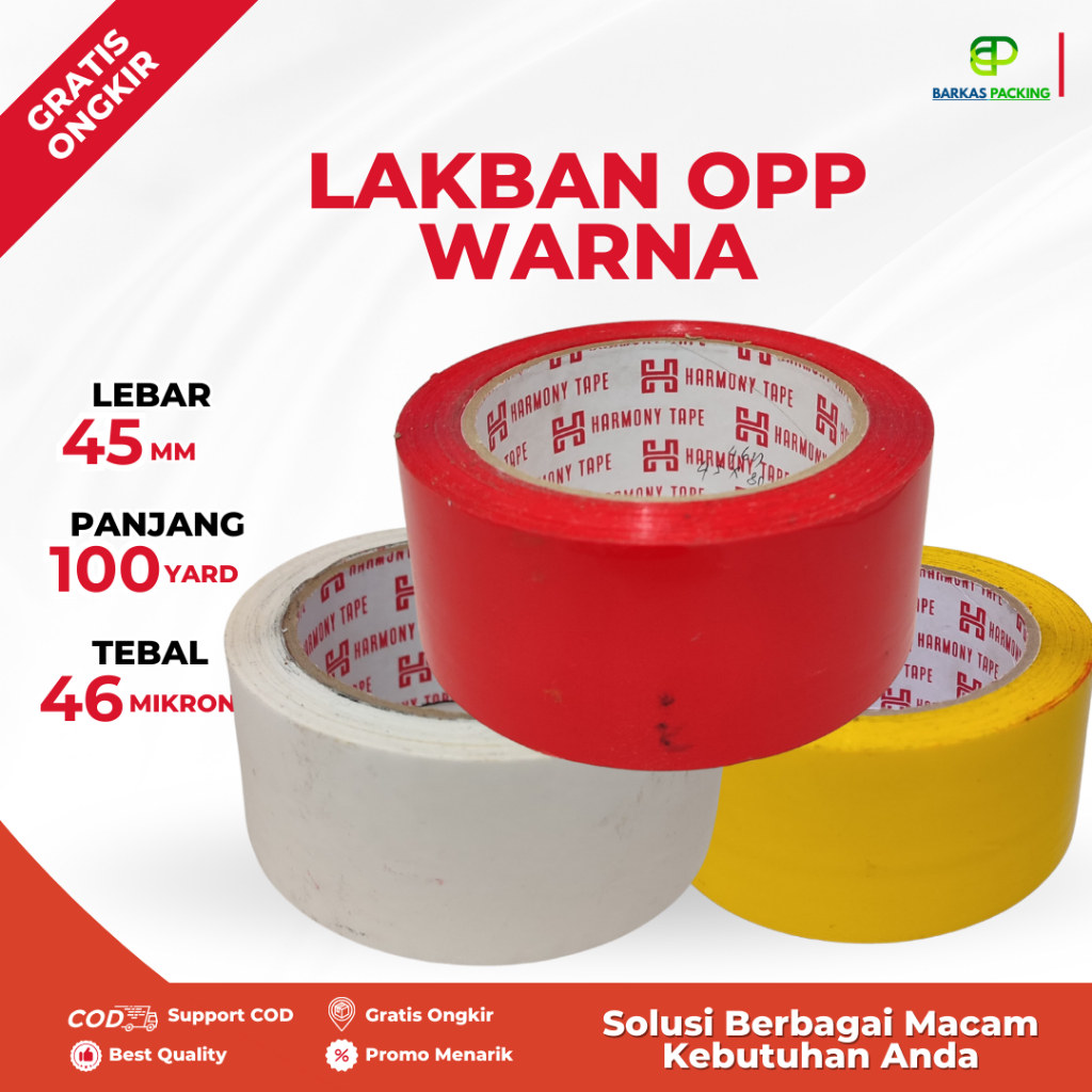 

Lakban Warna Warni OPP - Isolasi Warna OPP Serbaguna 100 Yard x 45 mm Berkualitas
