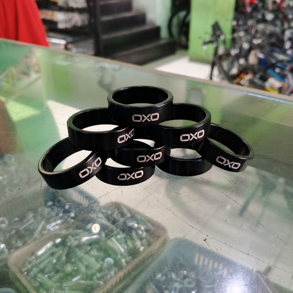Ring Spacer Sepeda OXO Alloy 10mm Hitam Headset Stem Fork Riser Peninggi Stang Fork Raiser Spacer