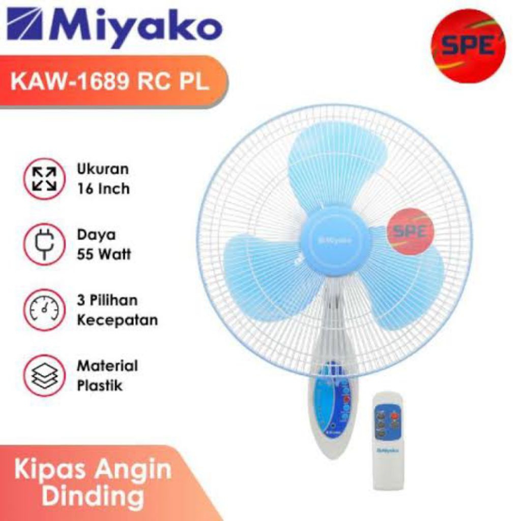 kipas angin dinding miyako 16 inch remote control