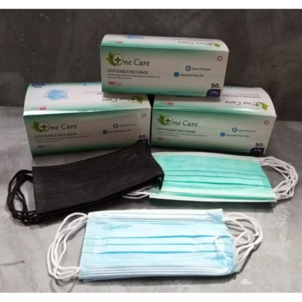 MASKER EARLOOP ONE CARE EMBOS BIRU, HIJAU, HITAM