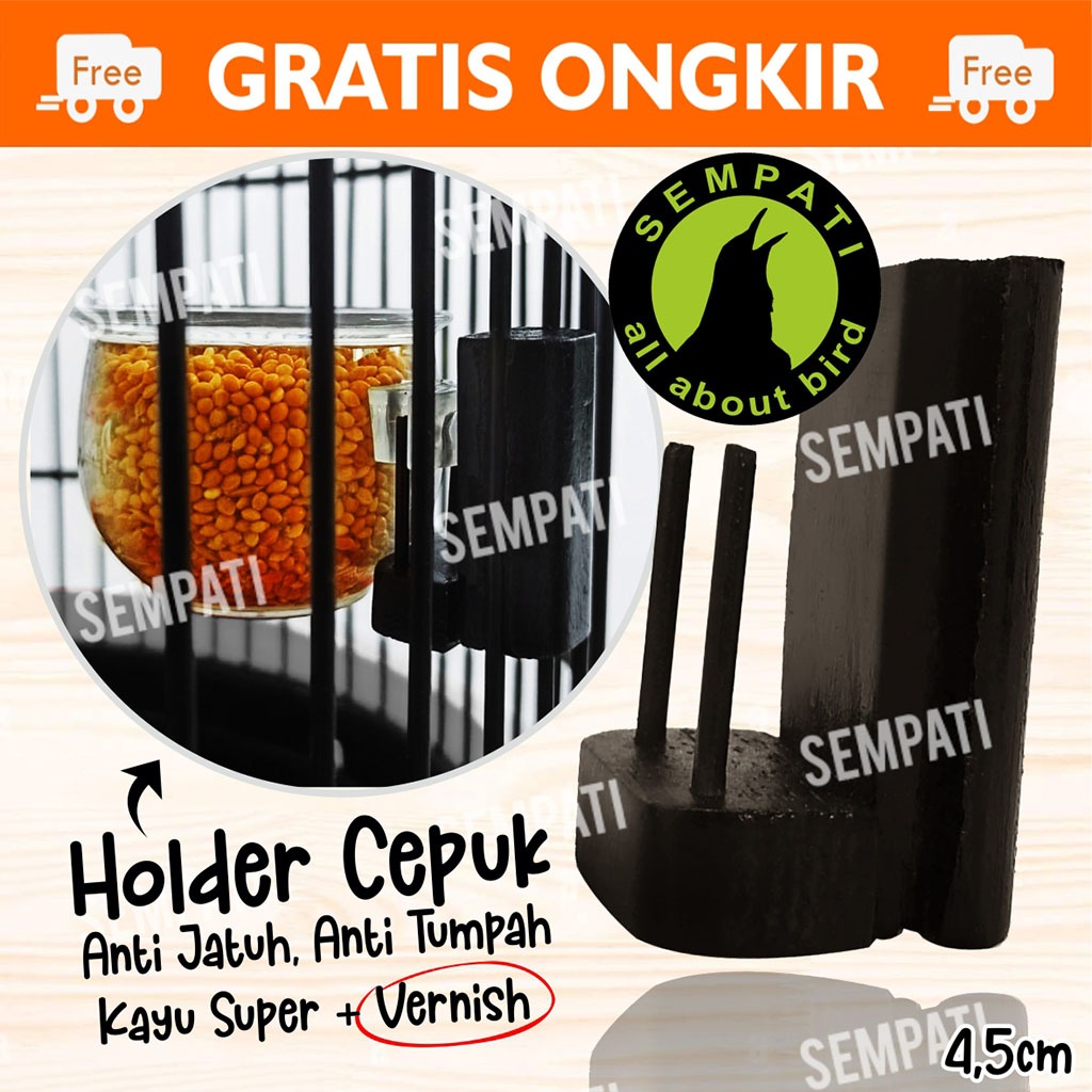 SEMPATI Holder Cepuk Premium Pendek Holder Tempel Cantolan Wadah Makanan Burung Alat Penurun Makanan