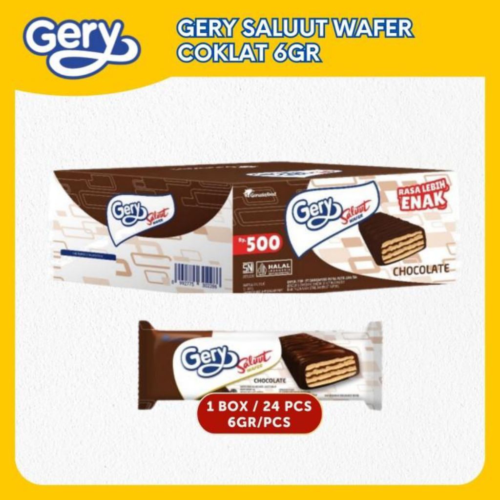 

Gerry Salut Wafer Choklat 1 Box Isi 24 pack Berat Netto :105 gr