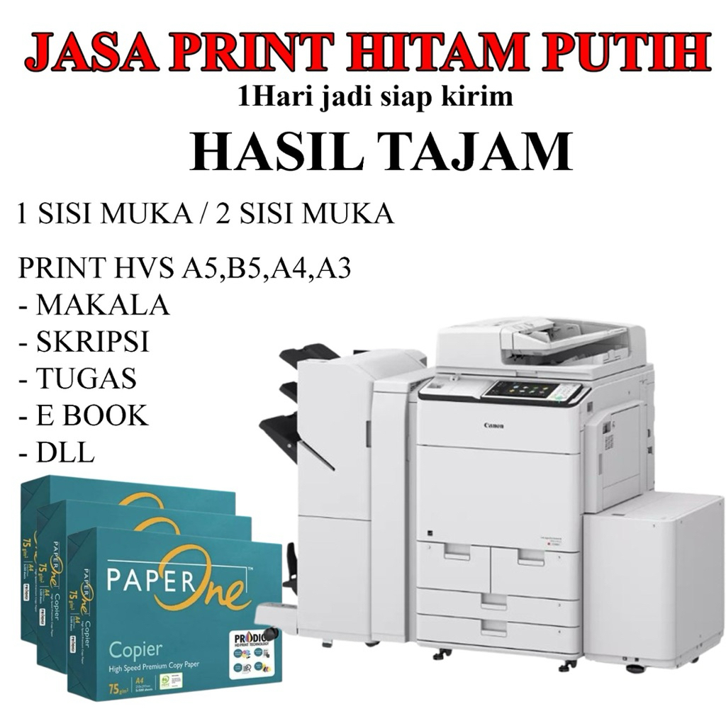 

Jasa Print Hitam Putih HVS 75gsm A4 - Murah Tajam