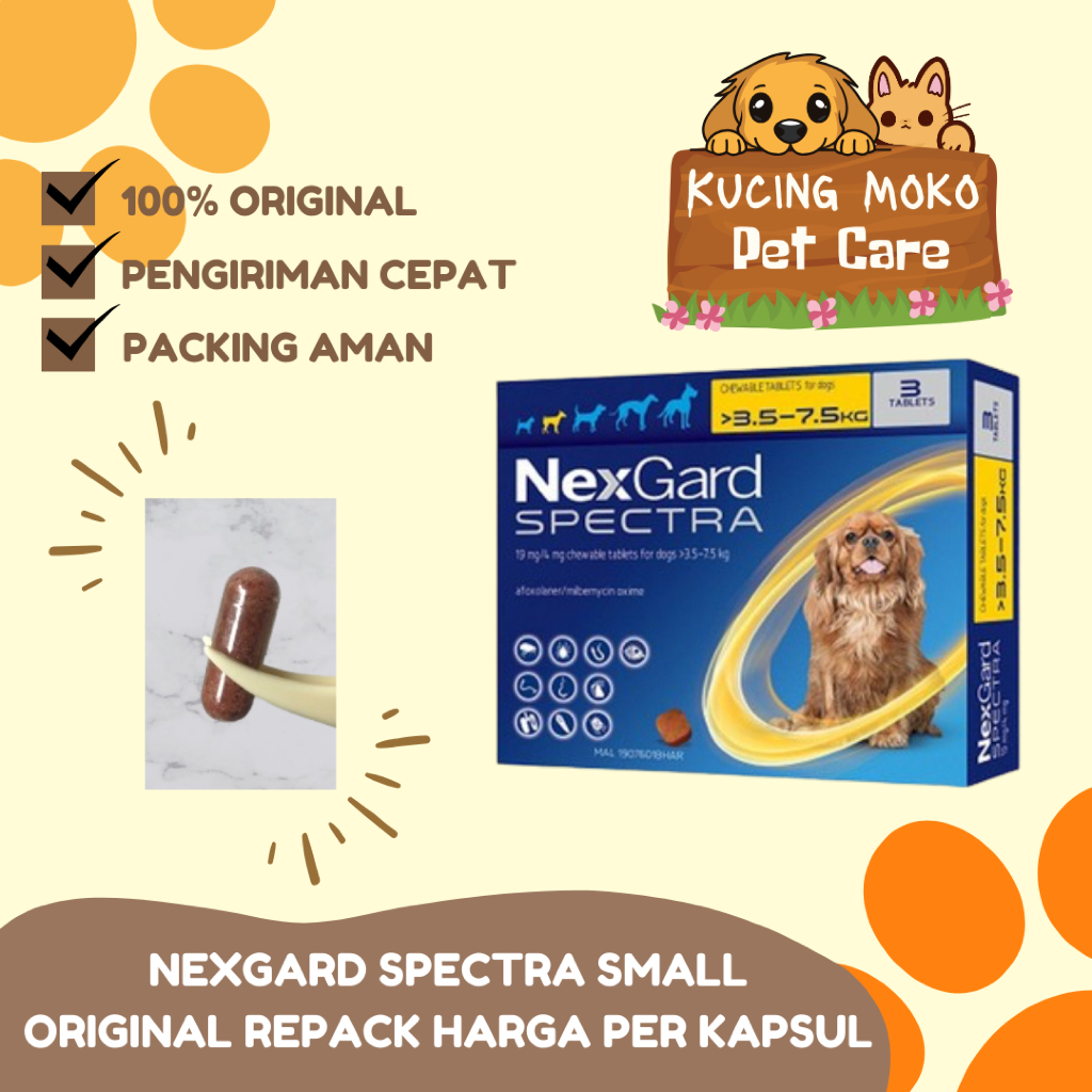 100% Original Repack Nexgard Spectra (3,5 - 7,5 kg) / Obat Kutu dan Cacing Anjing Nexgard Spectra Or