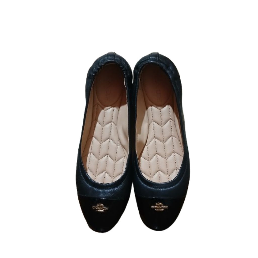 Flat Shoes Co*ch Full Black Cap-Toe Wanita Second ORI