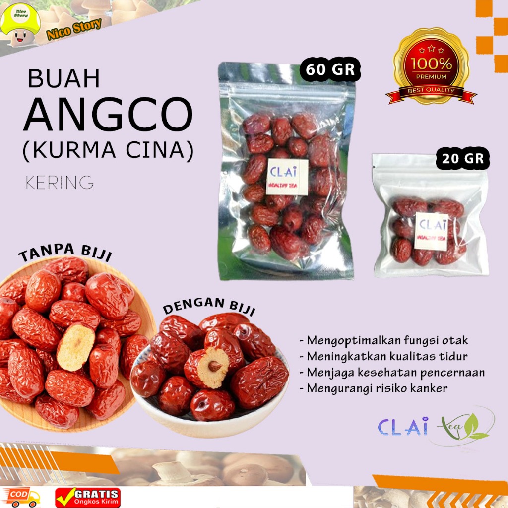 

(ncs) Jujube Angco - Hong Zao (红枣) - Buah Ziziphus jujuba Kurma China merah dengan / tanpa biji ang co cina hung cao