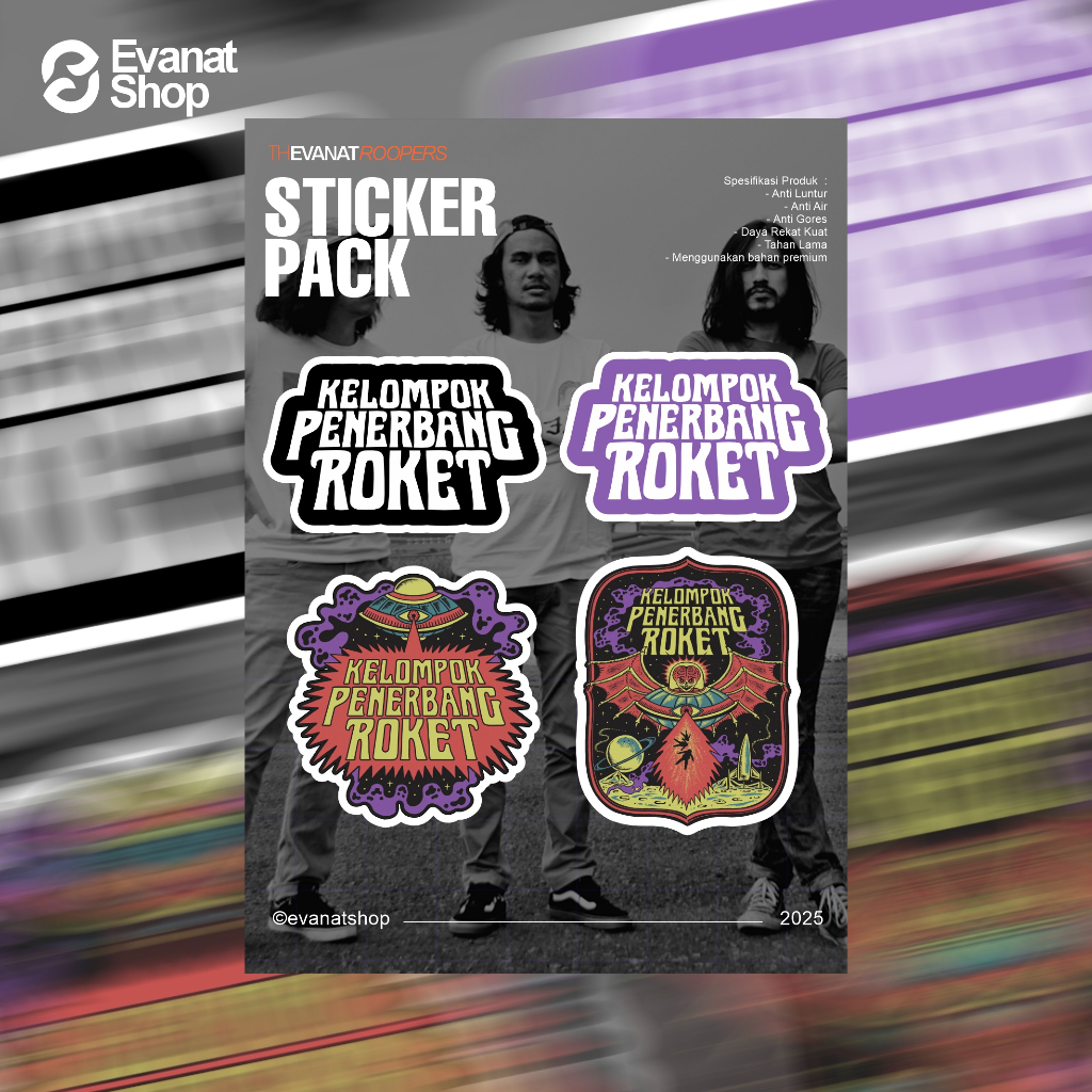 

STICKER PACK BAND KELOMPOK PENERBANG ROKET ANTI AIR ANTI GORES ANTI LUNTUR PREMIUM