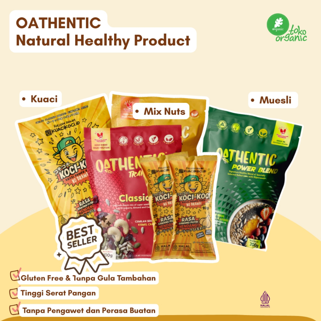 

Oathentic Natural Healthy Product | Oathentic Power Blend Muesli | Oatmeal Vegan 200g Tinggi Serat & Omega 3 | Rendah Gula & Glikemik | Trial Mix Classic, Kuaci Rasa Bawang, Kuaci Panggang