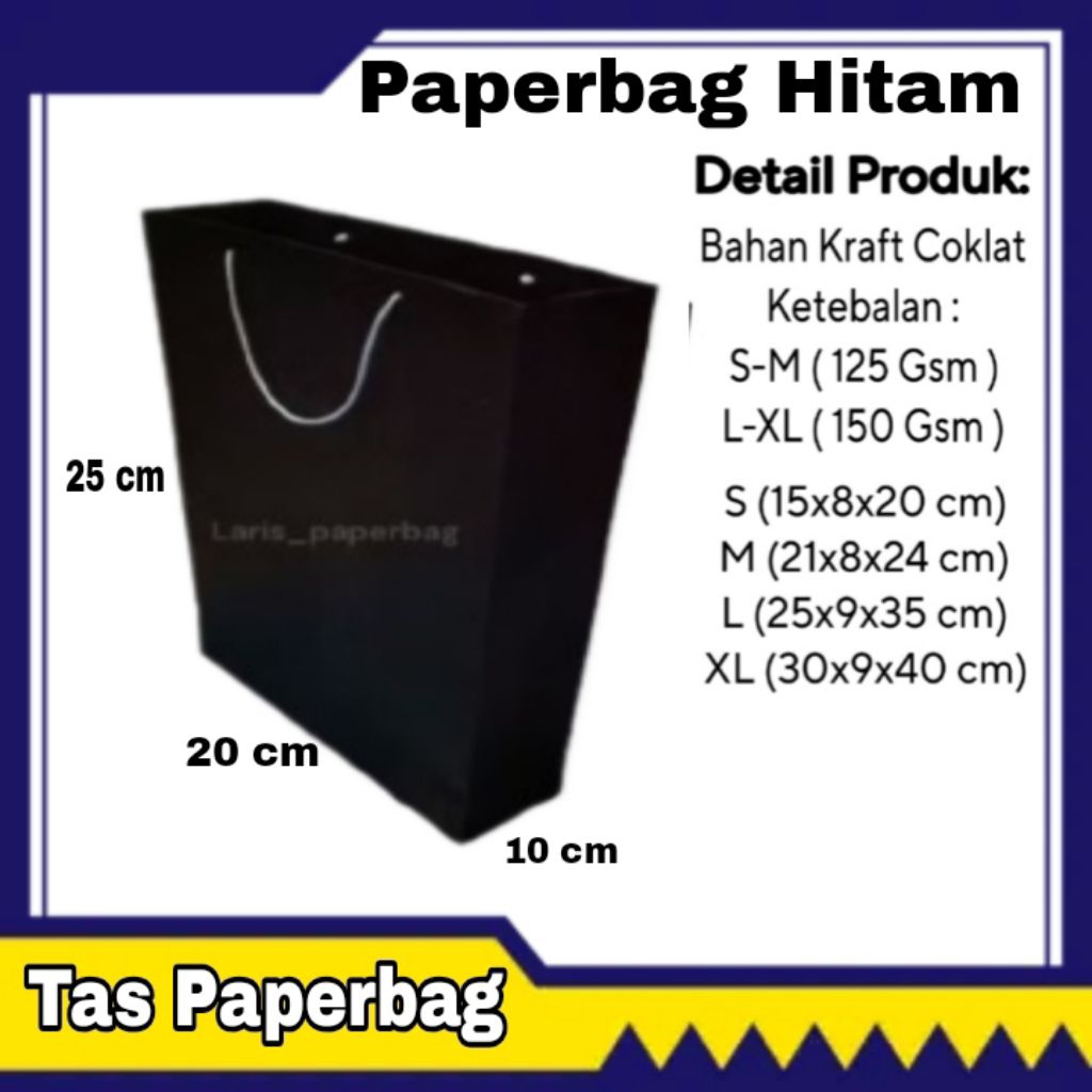 

Grosir/ecer Tas Kertas Paperbag Hitam 20x10x25 cm Souvenir,Seminar,Taskado,Ulangtahun,Sembako,Goodiebag
