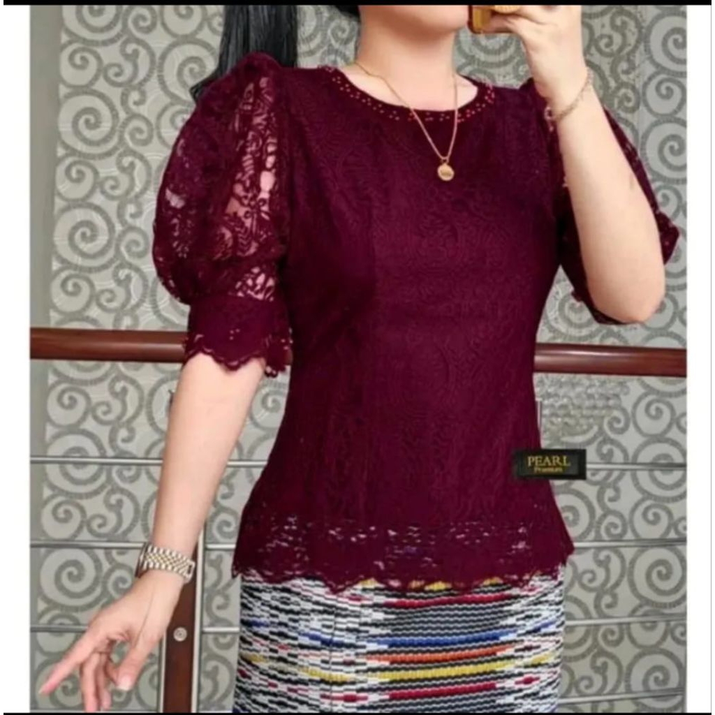 Atasan Kebaya Brokat Model Lengan Balon/ Kebaya Wisuda/ Kebaya Pesta