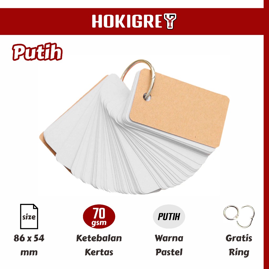 

Blank Flash Card 70 gsm Isi 100 / 150 / 200 Lembar - Catatan Polos Mini Portabel Memo Ring