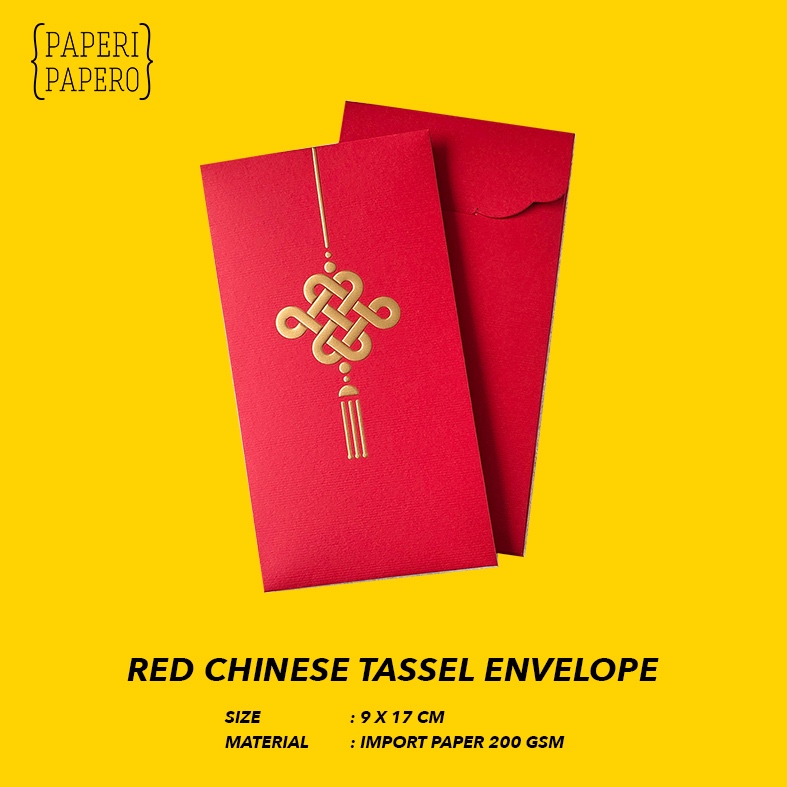 

Chinese Tassel Red Envelope (5 Pcs) - Amplop Angpao Merah Gambar Rumbai Cina Tionghoa Emas Emboss Timbul Imlek Kertas Import
