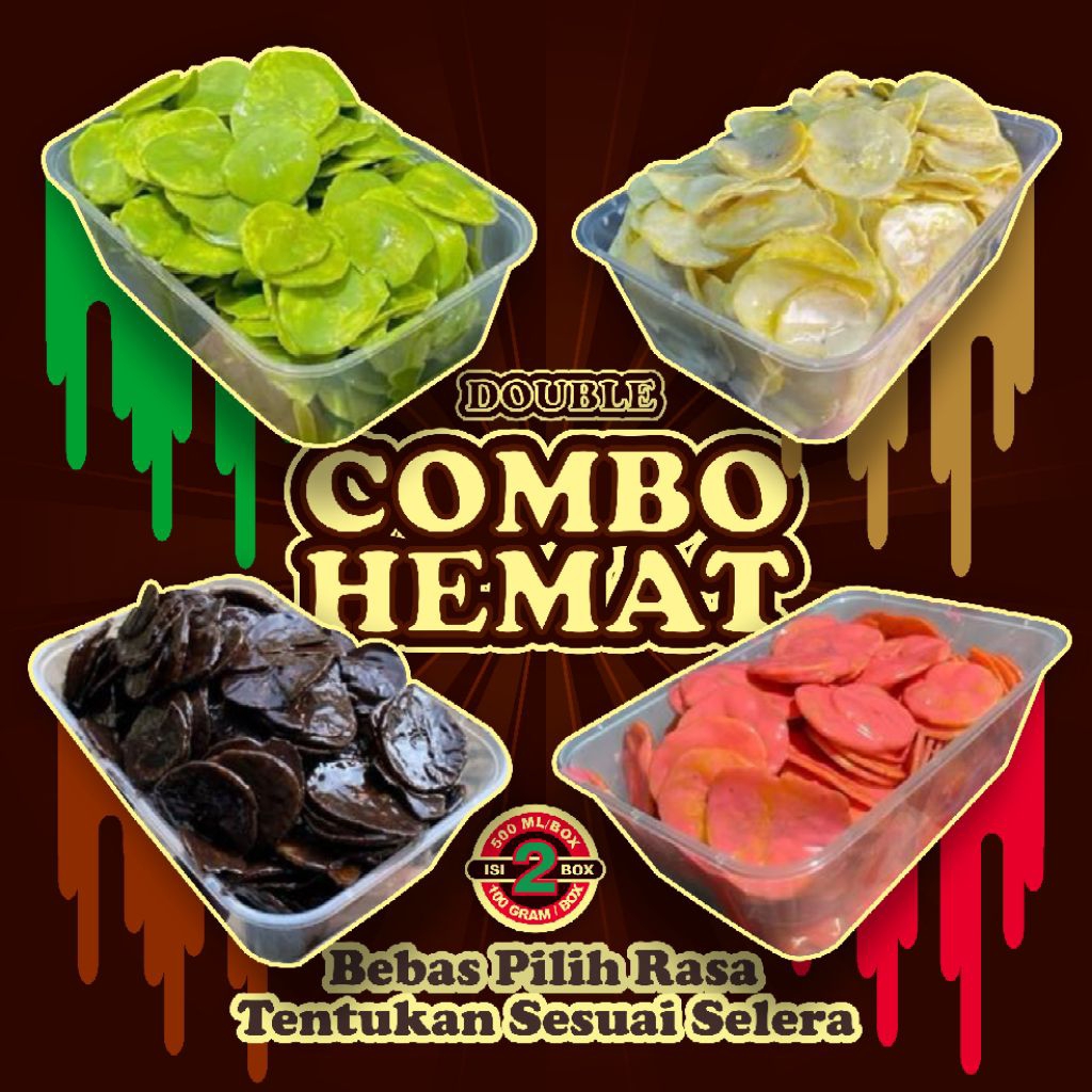 

Paket Bundling Keripik Pisang Rasa Coklat - Matcha - Tiramisu - Stroberi | Paket Bundling 2 Box 2 Rasa 500 ml