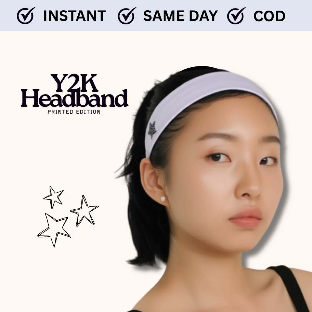 bandana headband sablon aesthetic bando kain korea wanita y2k fashion bahan kain putih lucu vintage 