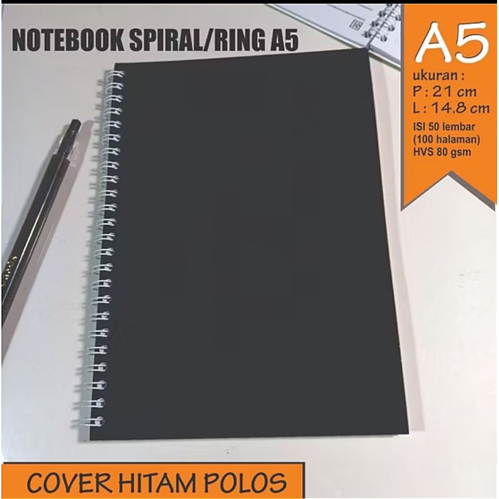 

[notebook] Notebook Spiral A5 / Cover Hitam / Buku Catatan / Buku Sketsa / Jurnaling