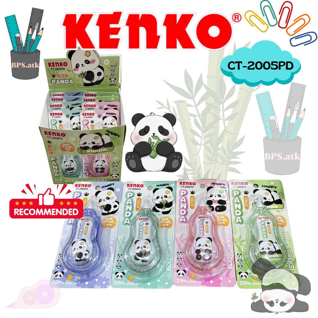 

(12 pcs) KENKO Correction Tape / Tip x Kertas CT-2005PD 20M x 5mm Karakter Panda Premium Tipe X