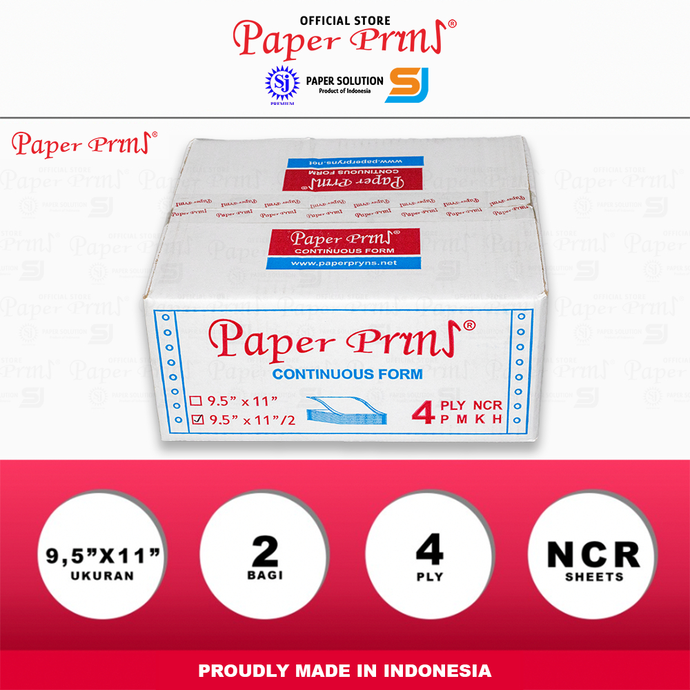 

Paperpryns Kertas Continuous Form 4PLY NCR PRS 9,5" x 11"/2 (Bagi 2)
