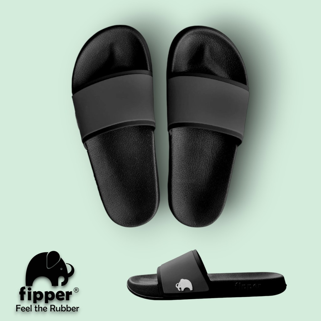 FIPPER SLIP ON BLACK / GREY DARK / WHITE - sandal slide pria/wanita