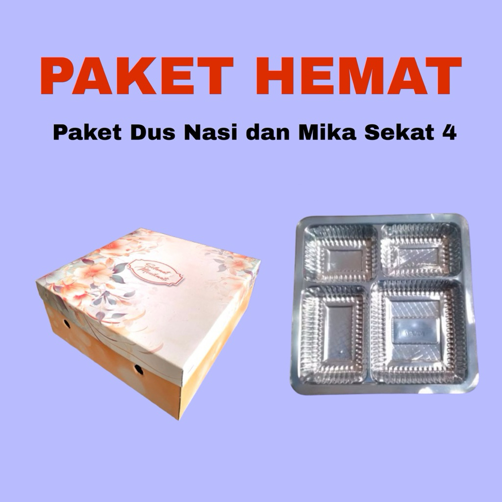 

100 Pcs Paket Dus Nasi Motif dan Mika sekat 4 | Kardus Nasi Uk 18x18x7 |