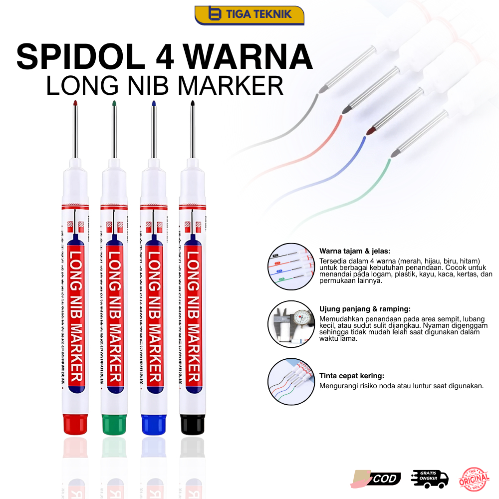 

Paket Spidol 4pcs Random Spidol Tukang Penanda Long Nib Marker Kepala Panjang - Tahan Air dan Cepat Kering (Merah/Biru/Hijau/Hitam)