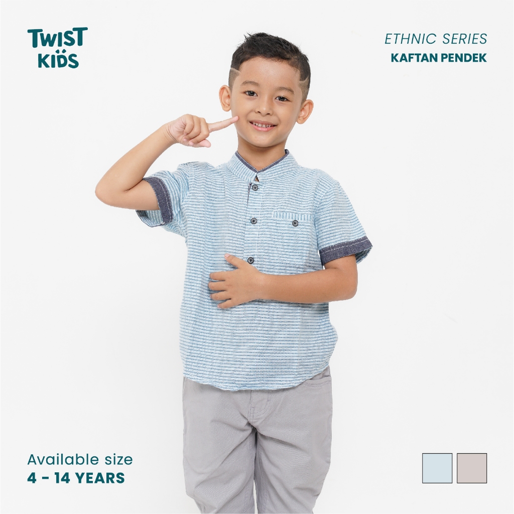 Twist Kids - Amran NC, Ethnic Series, Kemeja Koko Motif Garis Lengan Pendek Anak Laki-Laki 2026