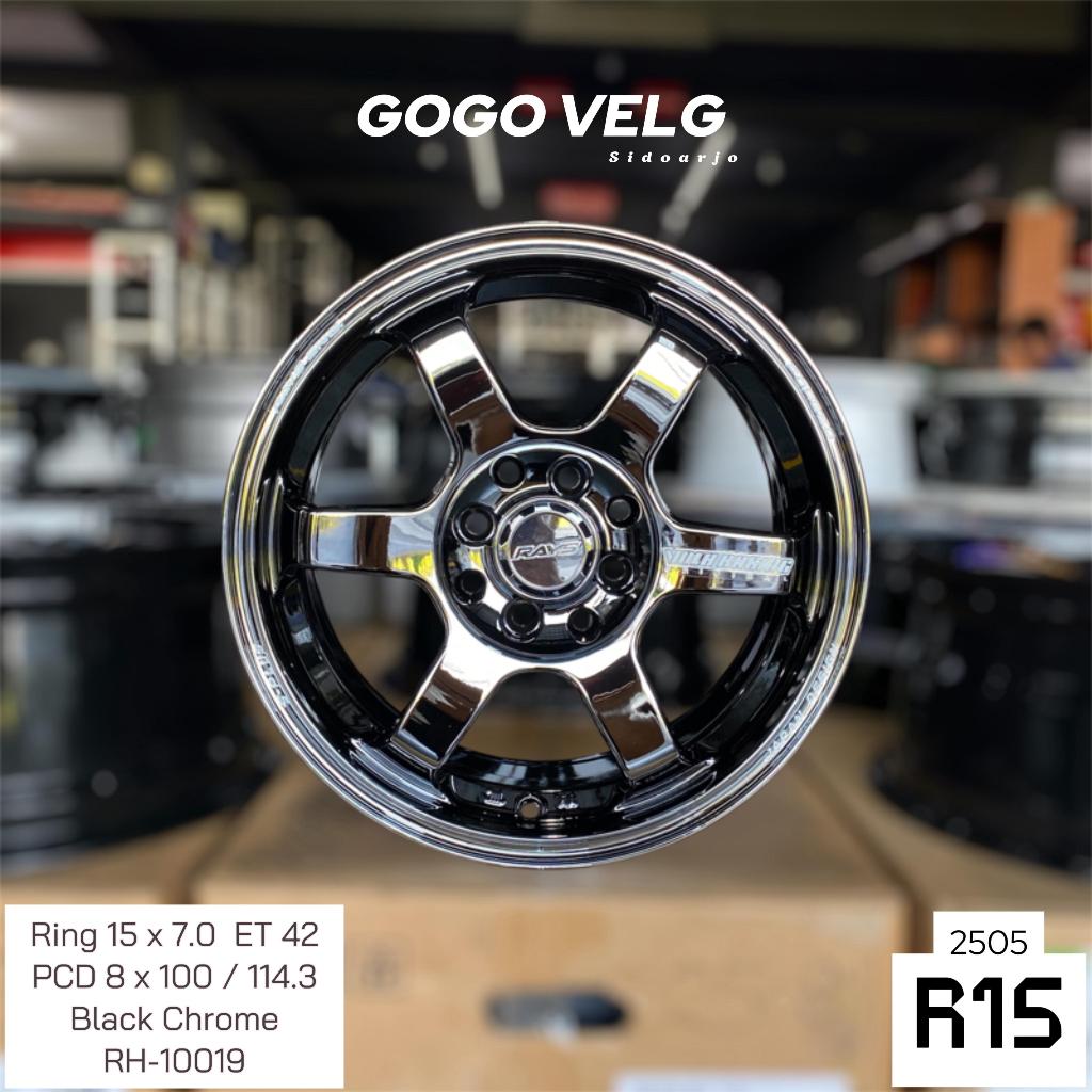 Velg Mobil R15 TE37 Saga PCD 8X100/114,3 Lebar 7 ET 42 Ring 15 Black Chrome Brio Agya calya Avanza