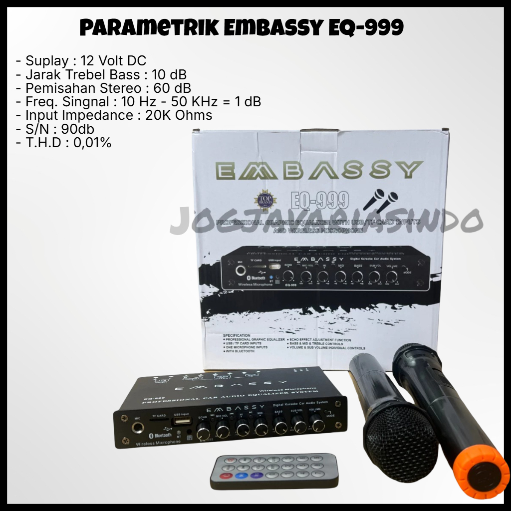 PARAMETRIC EQUALIZER MOBIL BLUETOOTH MIC WIELESS EMBASSY EQ-999 PREAMP