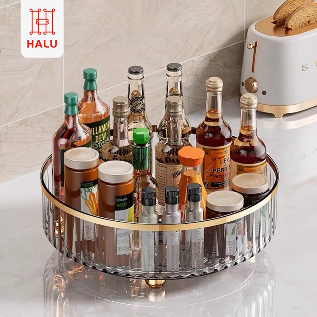 Halu Rak Bumbu Putar Akrilik Rak Buah Putar Transparan Kitchen Rack Organizer Rak Serbaguna HSB875