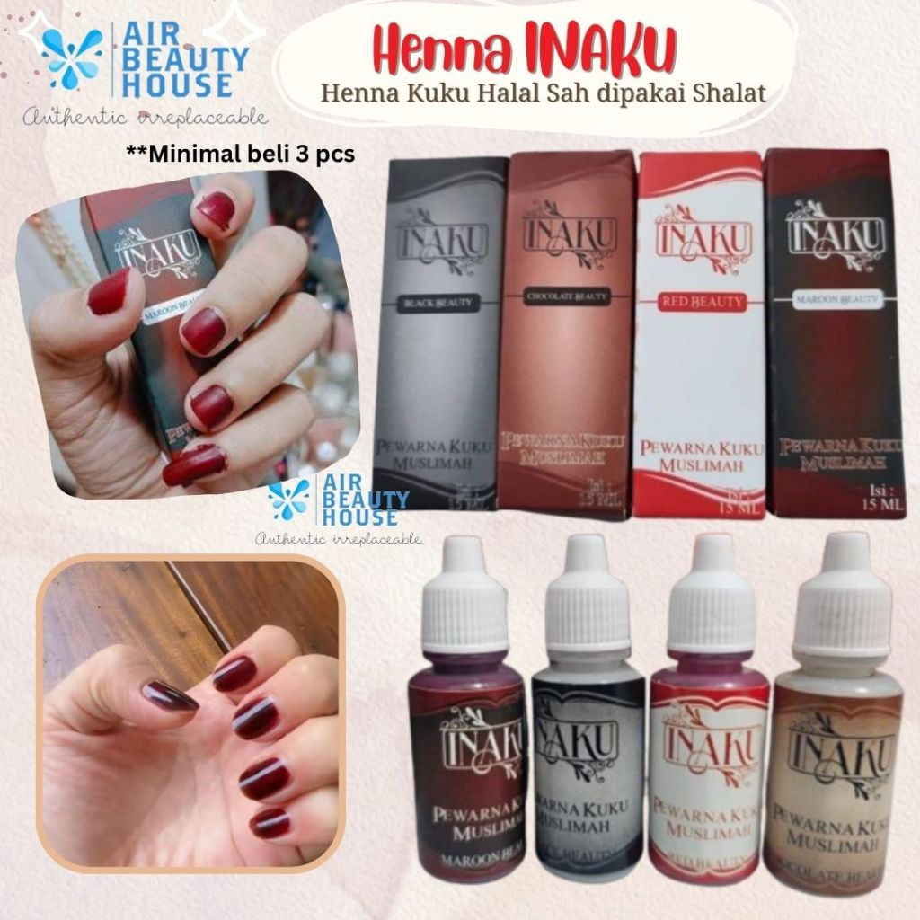 INAKU Hena Kuku Halal Sah buat Sholat / INAKU Henna Maroon Tahan Lama / Inai Kuku Halal untuk sholat
