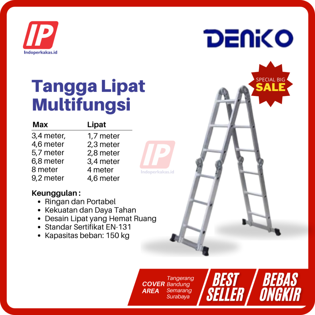 Tangga Lipat Multifungsi Alumunium Denko MAL4x3 – Tinggi 3,5 Meter