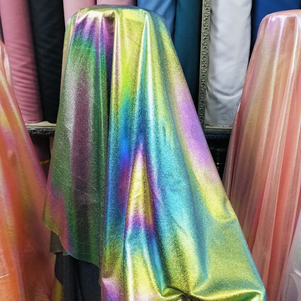 BAHAN KAIN HOLOGRAM  Estetik WARNA PELANGI/PANCA WARNA TERBARU