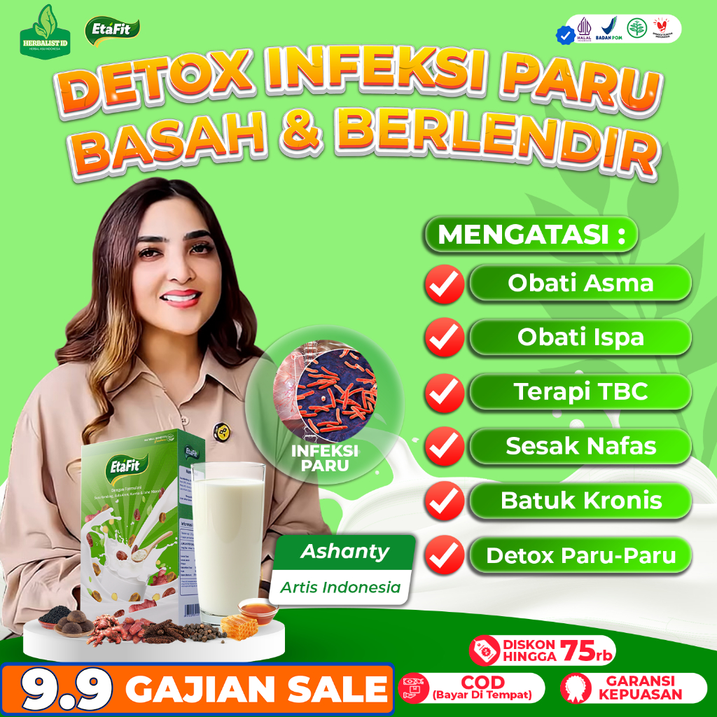 

ETAFIT Detox Penyakit Infeksi Paru Basah Berlendir Pneumonia Asma TBC Batuk Menahun Bronkitis Sinusitis Sudah Teruji Klinis - Susu Kambing Etawa Asli 100% Original