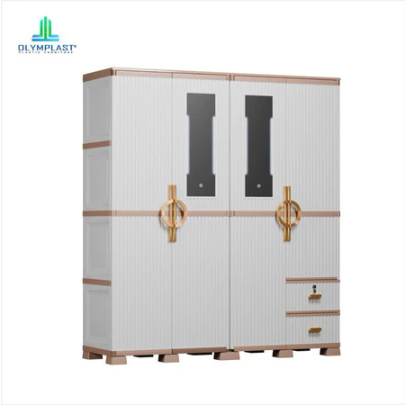 LEMARI PLASTIK 4 PINTU JUMBO PUTIH GANTUNG GAMIS CERMIN+LAMPU LED OTC 4PL ST2 LUXURY OLYMPLAST