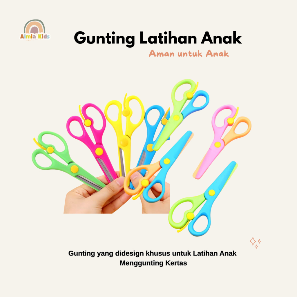 

Almia Kids - Gunting Kertas Anak Safety Scissor for Children Gunting Potong DIY Aman dengan Ujung Bulat dan Bahan Plastik Solid