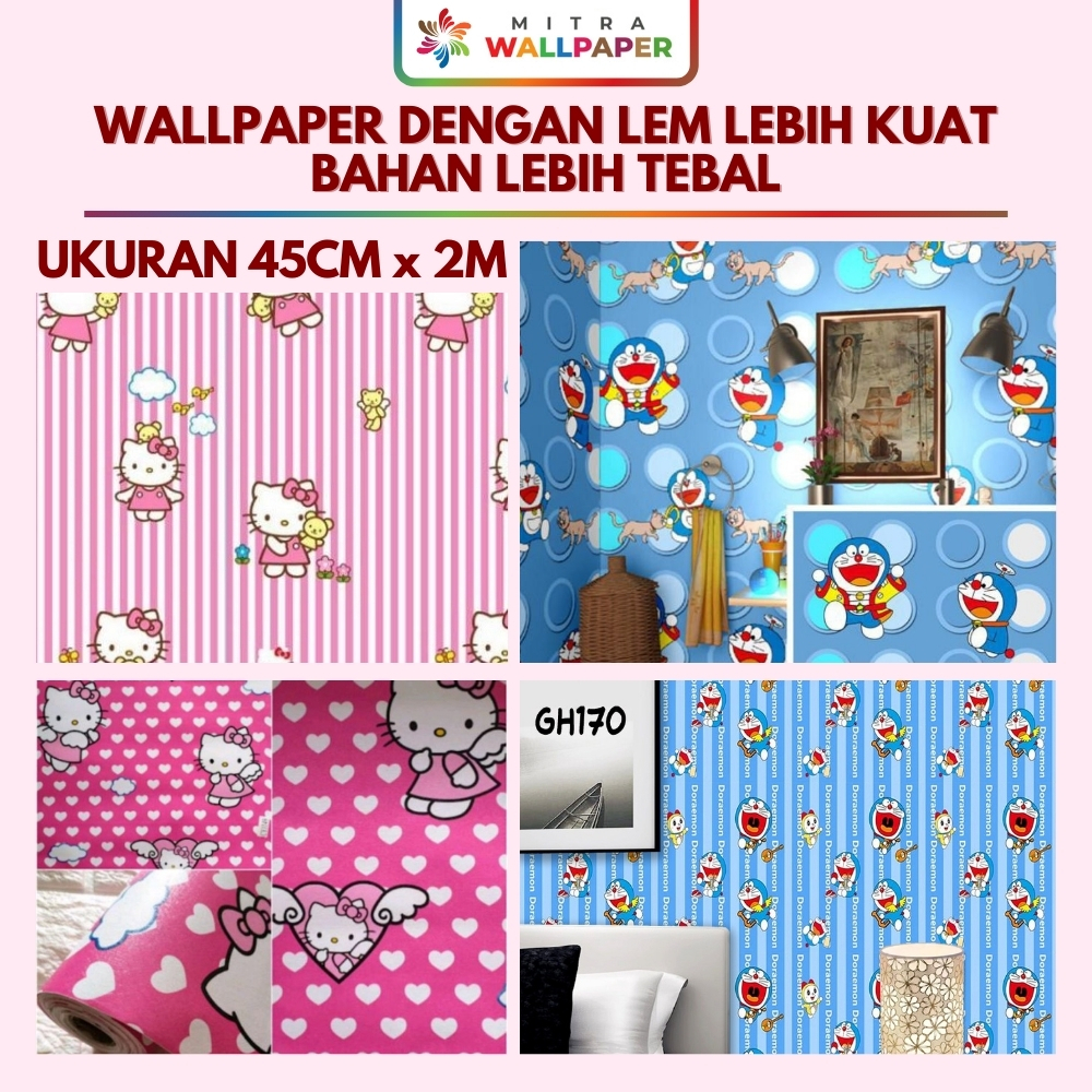 Wallpaper Dinding Kamar Tidur Anak Perempuan Wallpaper Sticker Dinding Karakter Hello Kitty Pink
