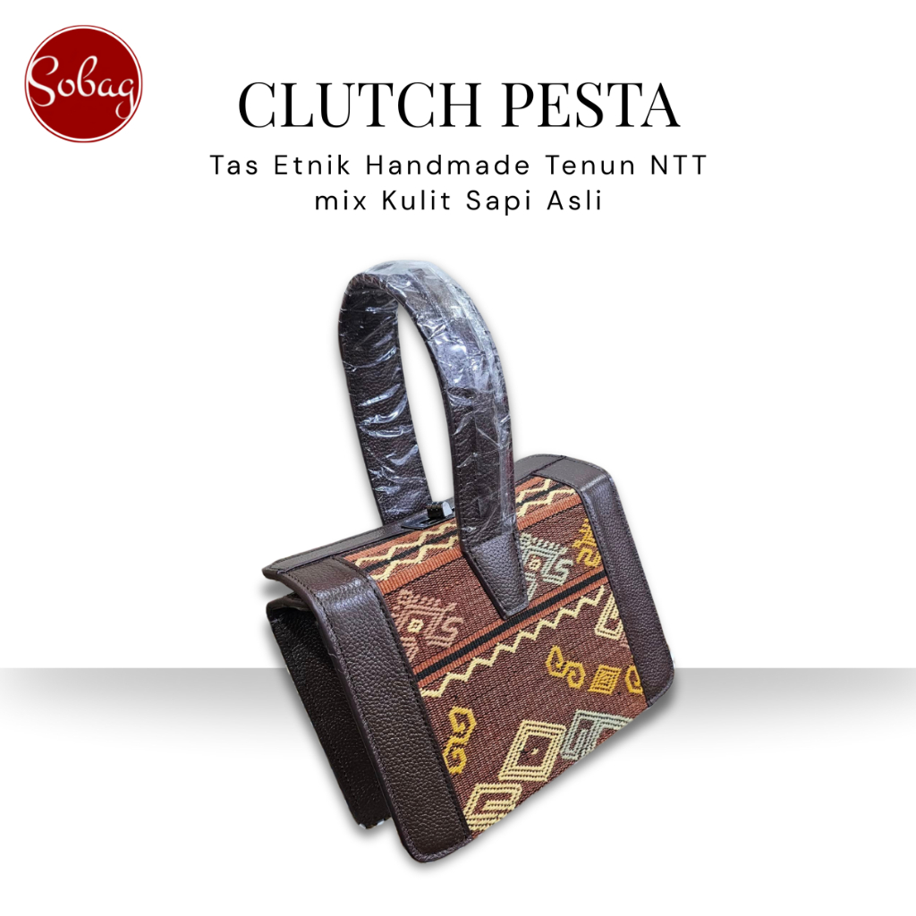 POUCH PESTA Tenun Tangan NTT mix Kulit Sapi Asli